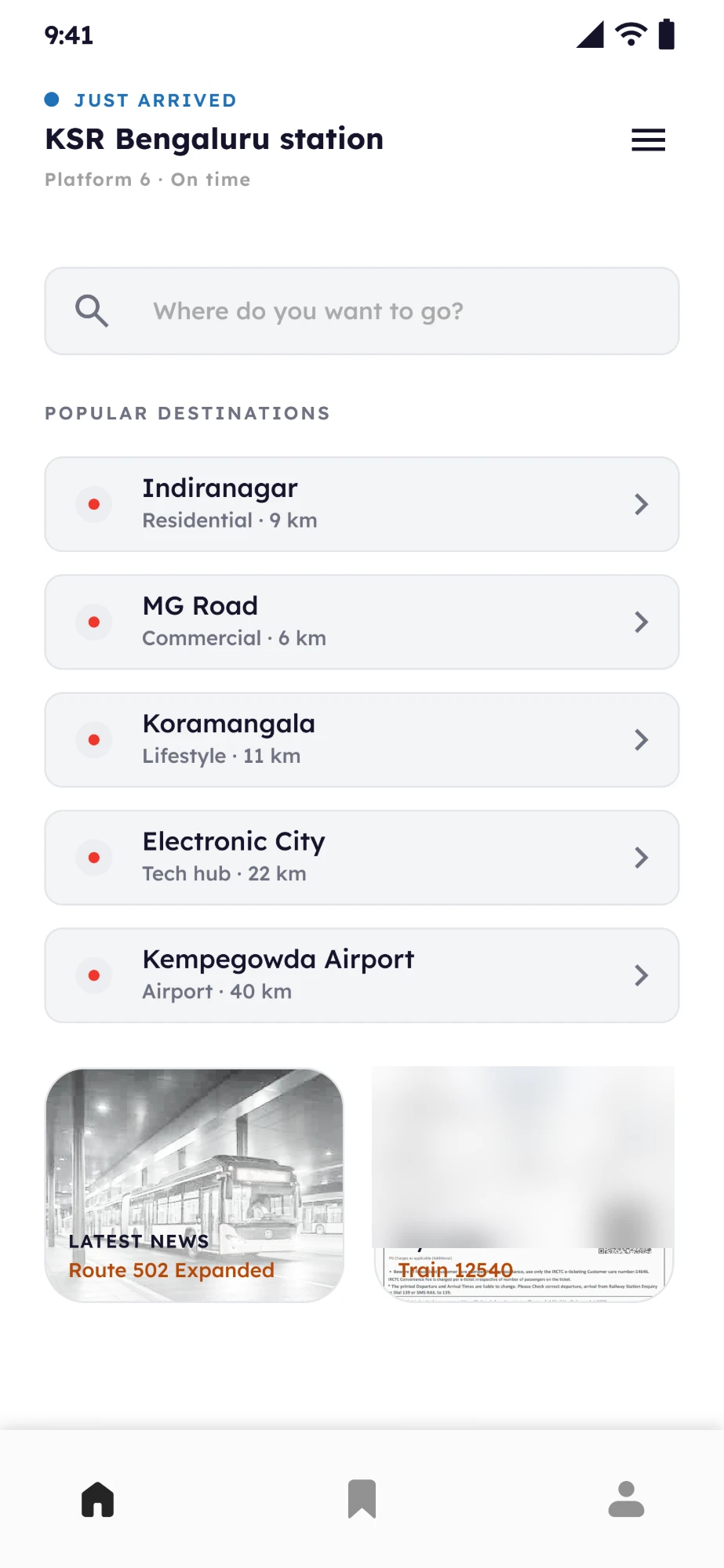 V2 destination screen